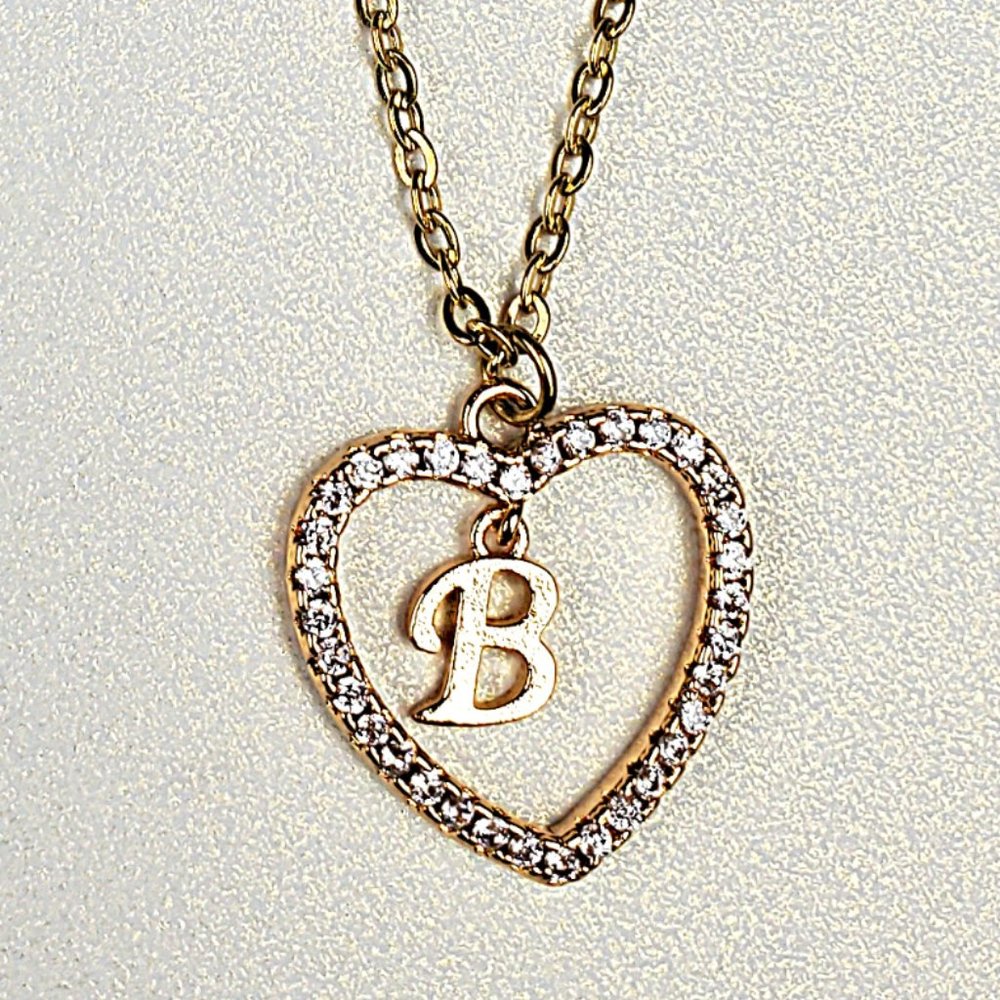 Initials B Heart Pendant Necklace For Women /Zircon Gemstones/ Love Necklaces